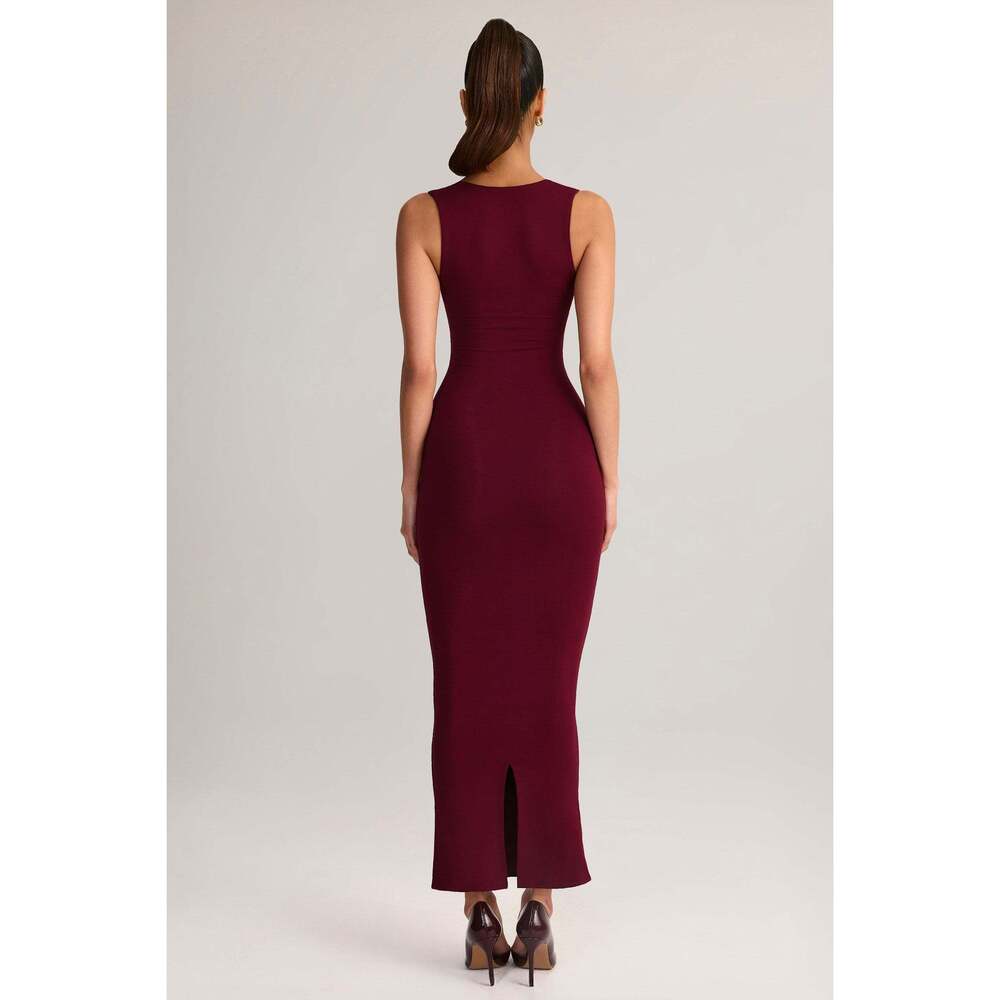 Oh Polly Modal Square-Neck Midi Dress in Wine Size MM - Picture 2 of 3